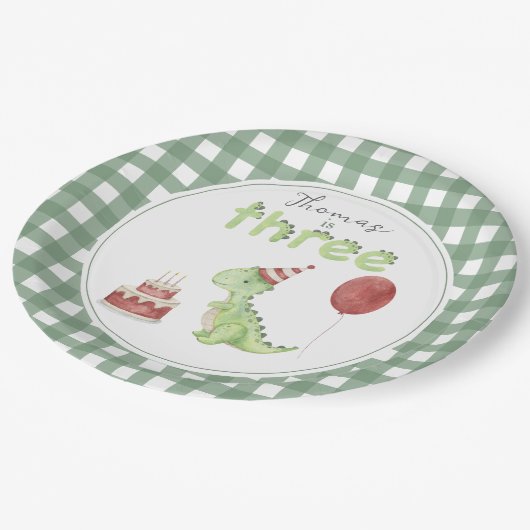 Cute Dinosaur Three-rex Birthday Papieren Bordje (Gekanteld)