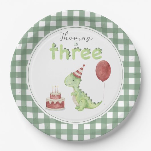 Cute Dinosaur Three-rex Birthday Papieren Bordje (Voorkant)