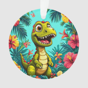 Cute Dinosaur Tropische Bloem Vakantie Ornament