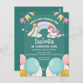 Cute Dinosaur Unicorn regenboog Ballon verjaardag Briefkaart (Voorkant / Achterkant)