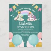 Cute Dinosaur Unicorn regenboog Ballon verjaardag Briefkaart (Voorkant)