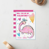 Cute Dinosaur Valentijn Kaart voor kinderen Notitiekaartje (Voorkant / Achterkant in situ)