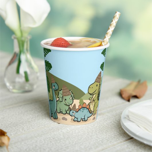 Cute Dinosaur Verjaardag Papieren Bekers (Insitu)