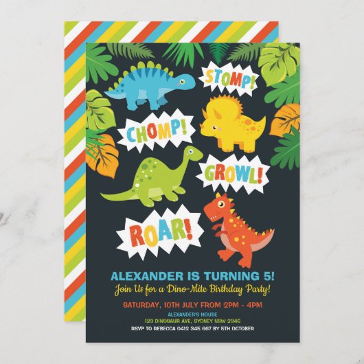 Cute Dinosaur Verjaardagsfeestje Dino Schoolbord Kaart (Voorkant / Achterkant)