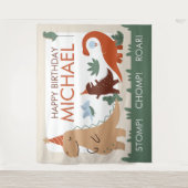 Cute Dinosaur Verjaardagsfeestje Fotohokje Achterg Wandkleed (Voorkant)