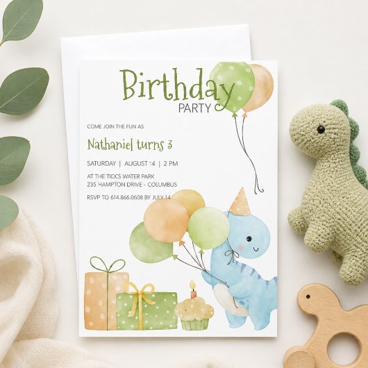 Cute Dinosaur Verjaardagsfeestje  Kaart