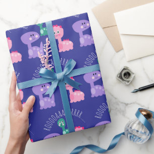 Cute Dinosaur Verjaardagsfeestje Kleurrijk  Cadeaupapier
