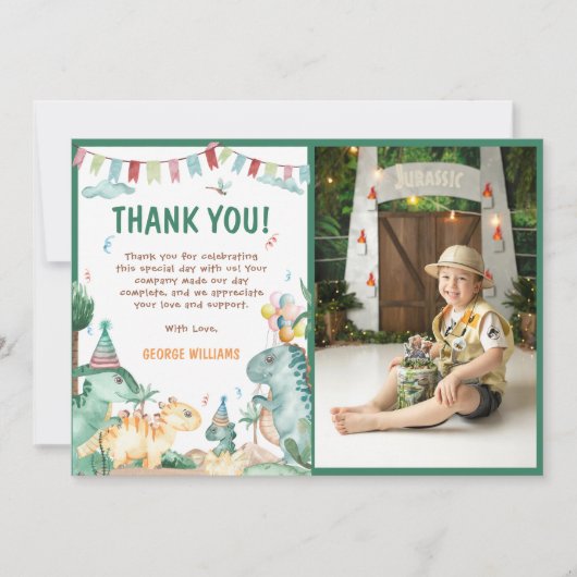 Cute Dinosaur Verjaardagsfoto Bedankkaart (Voorkant)