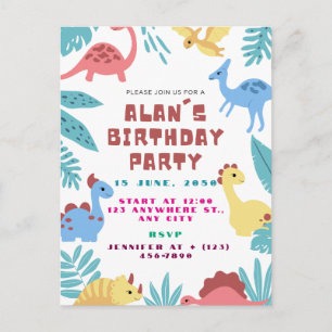 Cute Dinosaur Verjaardagsuitnodiging Briefkaart