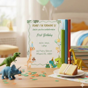 Cute Dinosaur Verjaardagsuitnodiging - Brul Ik Ben Kaart
