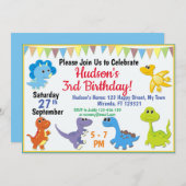 Cute Dinosaur verjaardagsuitnodiging Kaart (Voorkant / Achterkant)