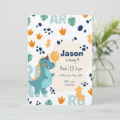 Cute Dinosaur Verjaardagsuitnodiging Kaart (Staand voorkant)