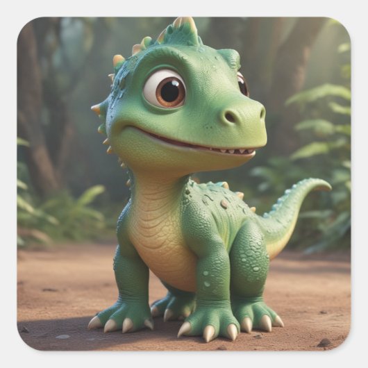 Cute Dinosaur Vierkante Sticker (Voorkant)