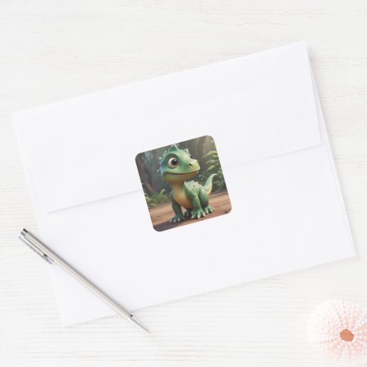 Cute Dinosaur Vierkante Sticker (Envelop)