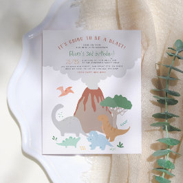 Cute Dinosaur Volcano Blast Boy Birthay Party Briefkaart