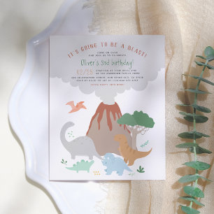Cute Dinosaur Volcano Blast Boy Birthay Party Briefkaart