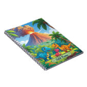 Cute Dinosaur Vulkan Notitieboek – Bewerkbare Naam (Rechterzijde)