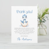 Cute Dinosaur Watercolor Blue Baby Shower Bedankkaart (Staand voorkant)