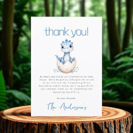 Cute Dinosaur Watercolor Blue Baby Shower Bedankkaart