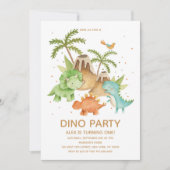 Cute  Dinosaur Watercolor Verjaardagsfeestje  Kaart (Voorkant)