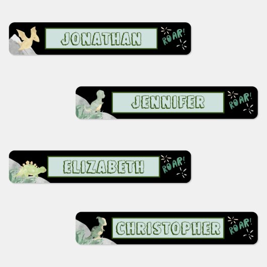 Cute Dinosaur Waterproof Name Set 1 Black Labels (Groep)