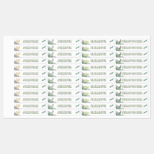 Cute Dinosaur Waterproof Name Set 1 Labels (Vel)