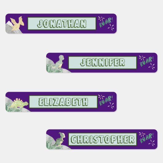 Cute Dinosaur Waterproof Name Set 1 Paars Labels (Groep)