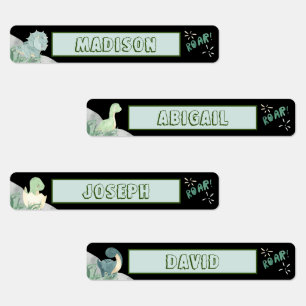 Cute Dinosaur Waterproof Name Set 2 Black Labels