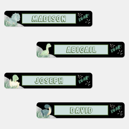 Cute Dinosaur Waterproof Name Set 2 Black Labels (Groep)