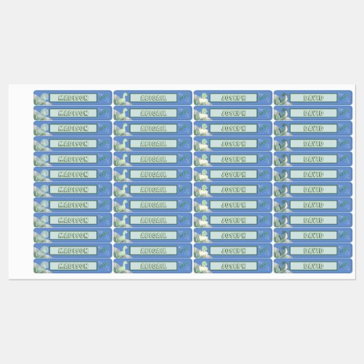 Cute Dinosaur Waterproof Name Set 2 Light Blue Labels (Vel)