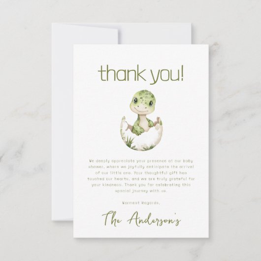 Cute Dinosaur Waterverf Baby shower Bedankkaart (Voorkant)