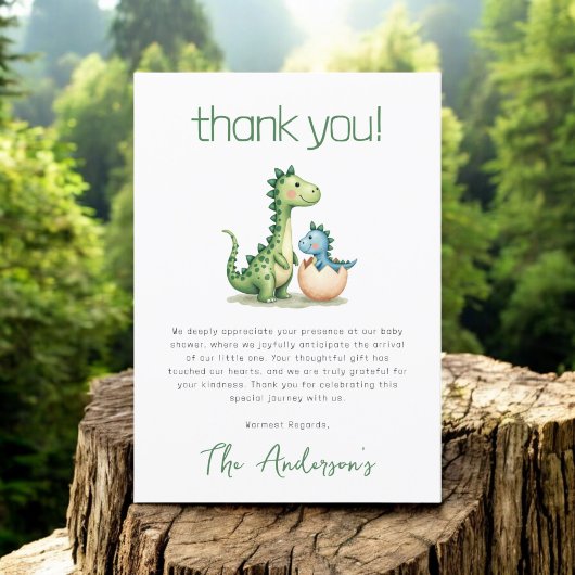 Cute Dinosaur Waterverf Baby shower Bedankkaart