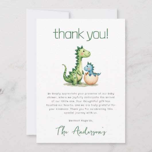 Cute Dinosaur Waterverf Baby shower Bedankkaart (Voorkant)