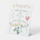 Cute Dinosaur Waterverf Baby shower Blue Reclamebord Met Voetstuk