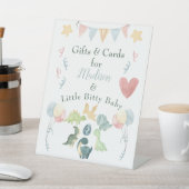 Cute Dinosaur Waterverf Baby shower Blue Reclamebord Met Voetstuk (Insitu)