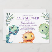 Cute Dinosaur Waterverf Baby shower Kaart (Voorkant)