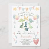 Cute Dinosaur Waterverf Baby shower Kaart (Voorkant)