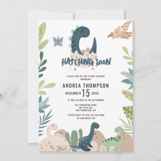 Cute Dinosaur Waterverf Baby shower Kaart (Voorkant)