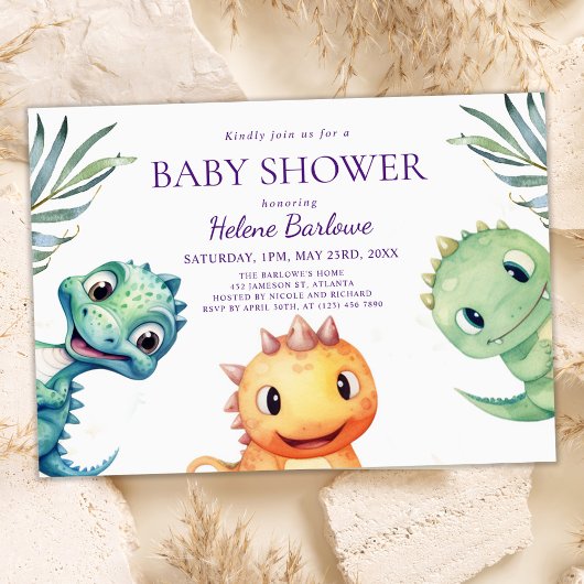 Cute Dinosaur Waterverf Baby shower Kaart