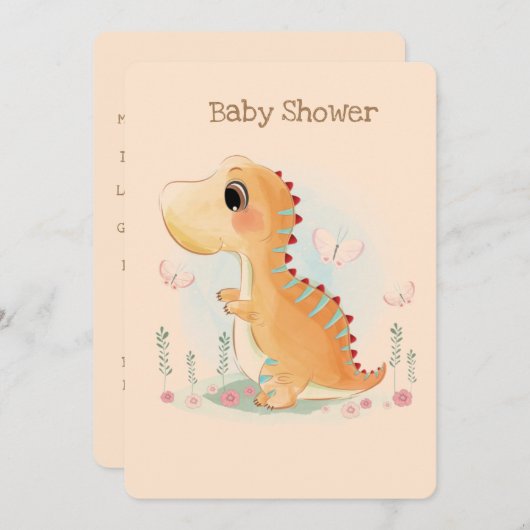 Cute Dinosaur Waterverf Baby shower Kaart (Voorkant / Achterkant)