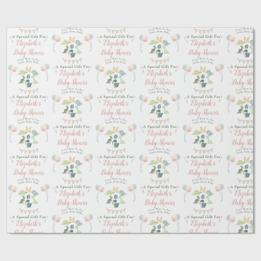 Cute Dinosaur Waterverf Baby shower Personalized Cadeaupapier (Vlak)