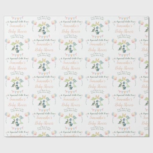 Cute Dinosaur Waterverf Baby shower Personalized Cadeaupapier (Vlak)