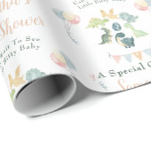 Cute Dinosaur Waterverf Baby shower Personalized Cadeaupapier (Rol Hoek)