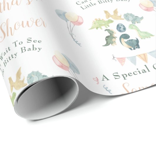 Cute Dinosaur Waterverf Baby shower Personalized Cadeaupapier (Rol Hoek)