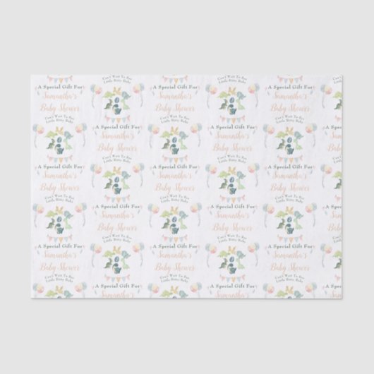 Cute Dinosaur Waterverf Baby shower Personalized Tissuepapier (Voorkant)