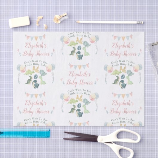Cute Dinosaur Waterverf Baby shower Personalized Tissuepapier (Craft)