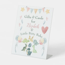 Cute Dinosaur Waterverf Baby shower Roze Reclamebord Met Voetstuk
