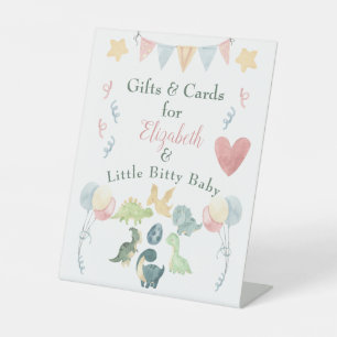 Cute Dinosaur Waterverf Baby shower Roze Reclamebord Met Voetstuk