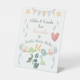 Cute Dinosaur Waterverf Baby shower Sinaasappel Reclamebord Met Voetstuk