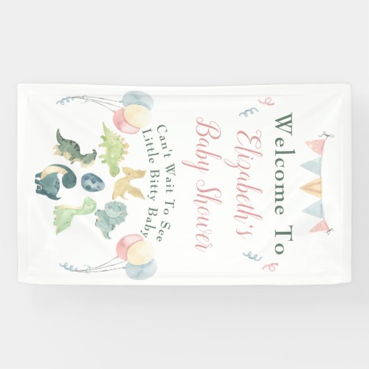 Cute Dinosaur Waterverf Baby shower Spandoek (Horizontaal)